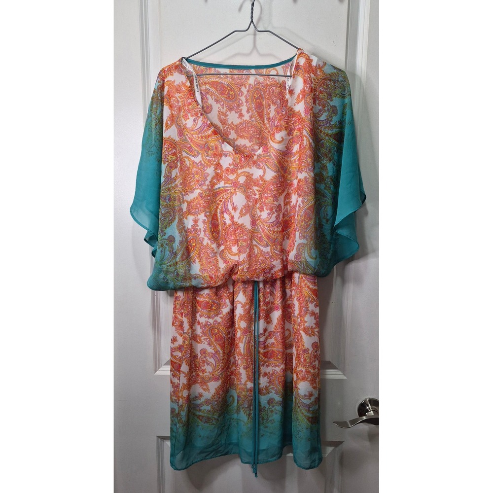 Bisou Bisou Michele Bohbot Paisley Ombre Chiffon Dress Orange Teal Womens Size10